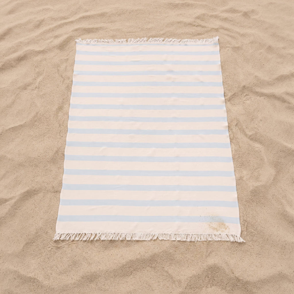 Pareo de playa de algodón ligero con flecos FARO: Celeste / 190x180 cm