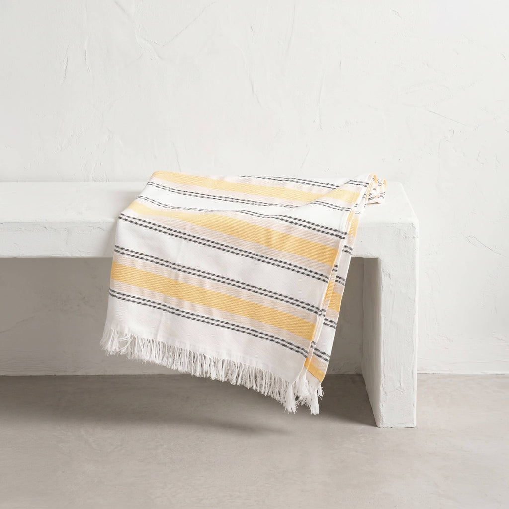 Pareo de playa de algodón ligero con flecos LIMA: Multicolor / 90x180 cm