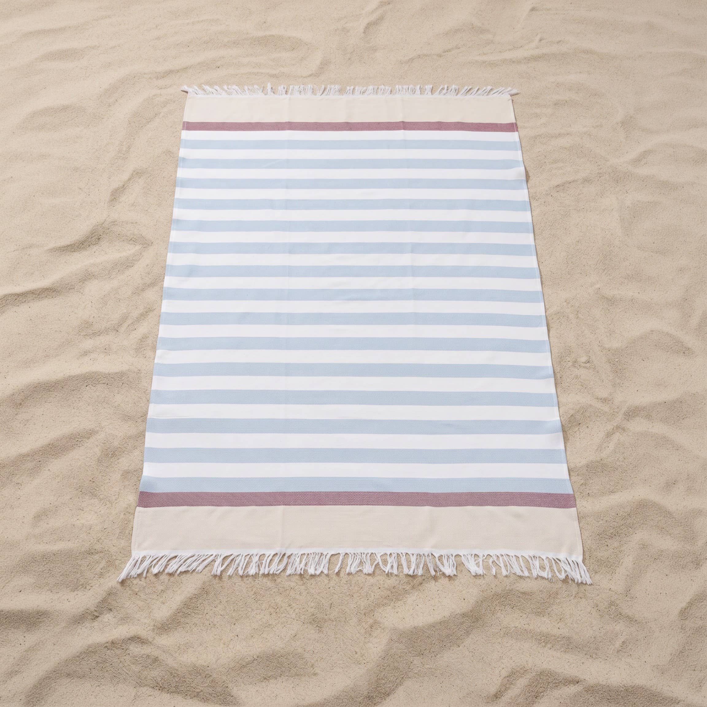 Pareo de playa de algodón ligero con flecos HORIZONTE: Beige / 90x180 cm