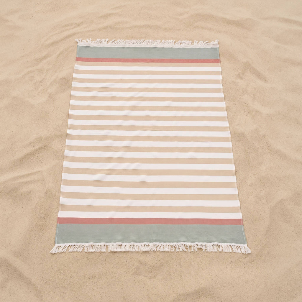 Pareo de playa de algodón ligero con flecos HORIZONTE: Beige / 90x180 cm