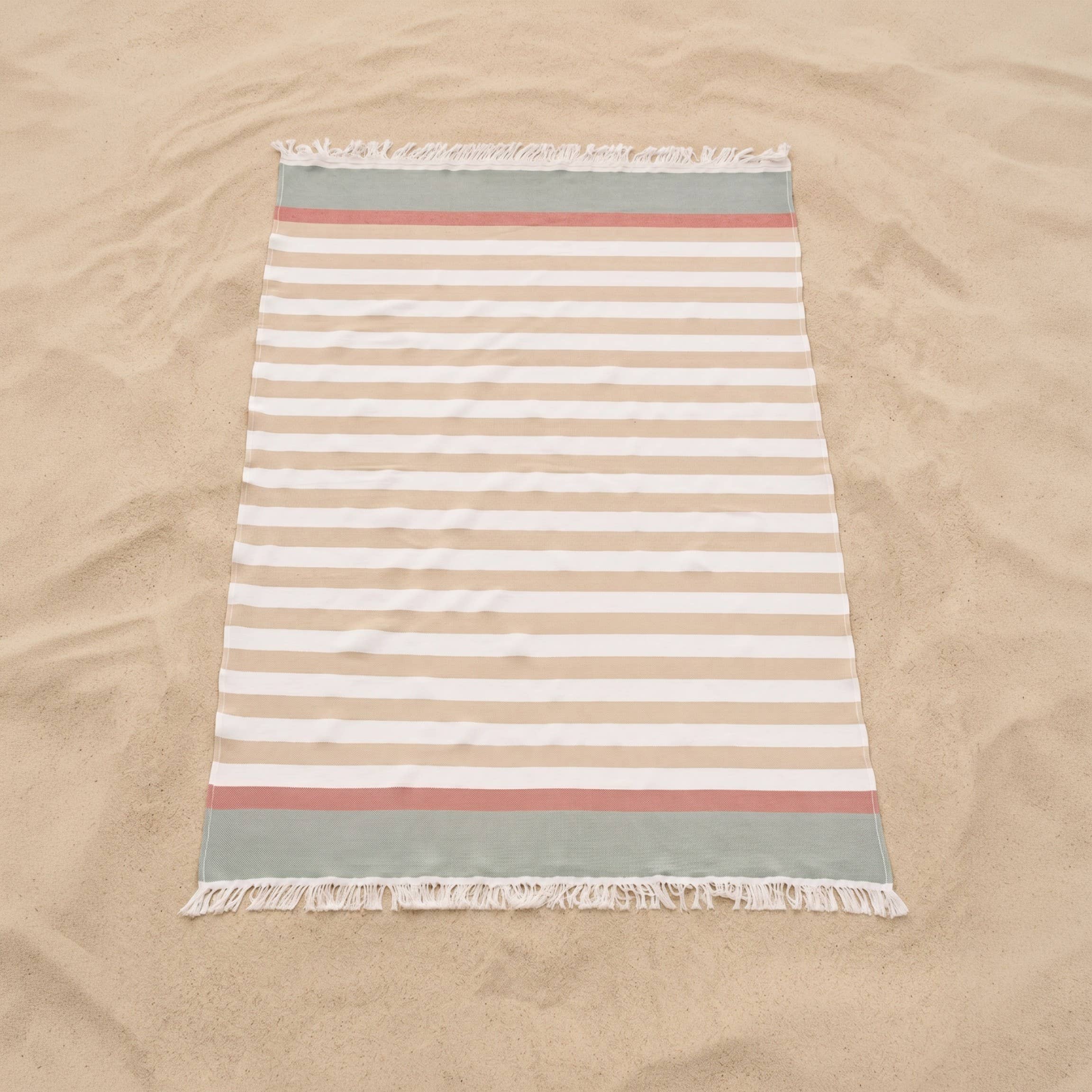 Pareo de playa de algodón ligero con flecos HORIZONTE: Beige / 90x180 cm