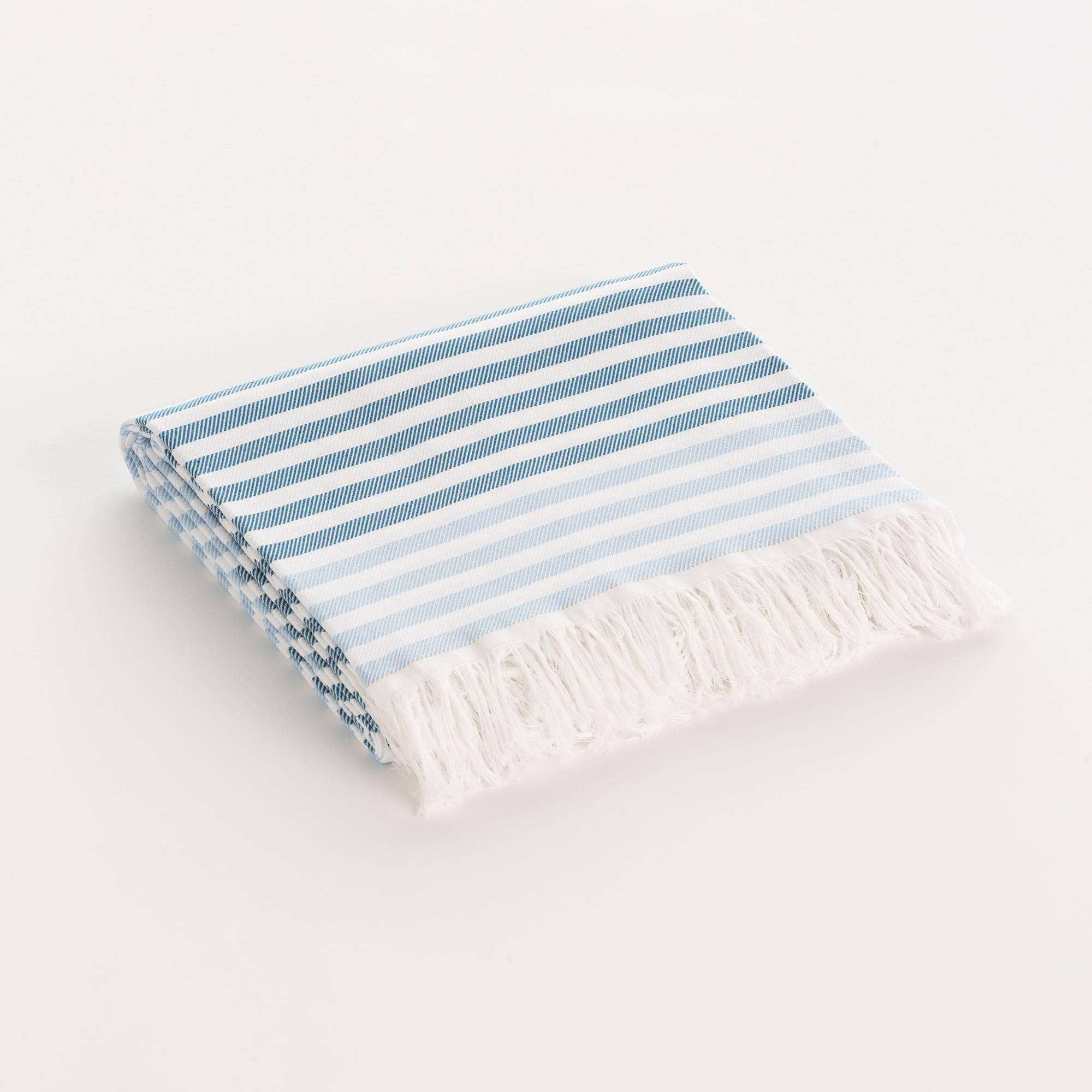 Fouta / Pareo de Playa Algodón Suave con Flecos TARSIA: Azul / 190x180 cm