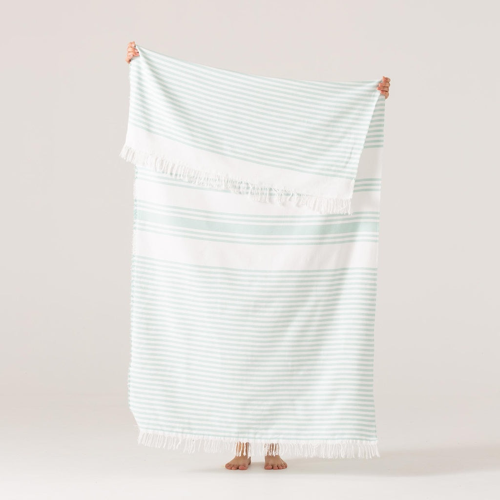 Fouta / Pareo de Playa Algodón Suave con Flecos BRISNE: Agua Marina / 190x180 cm