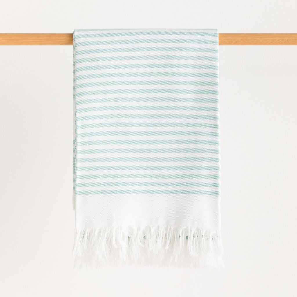 Fouta / Pareo de Playa Algodón Suave con Flecos BRISNE: Agua Marina / 190x180 cm