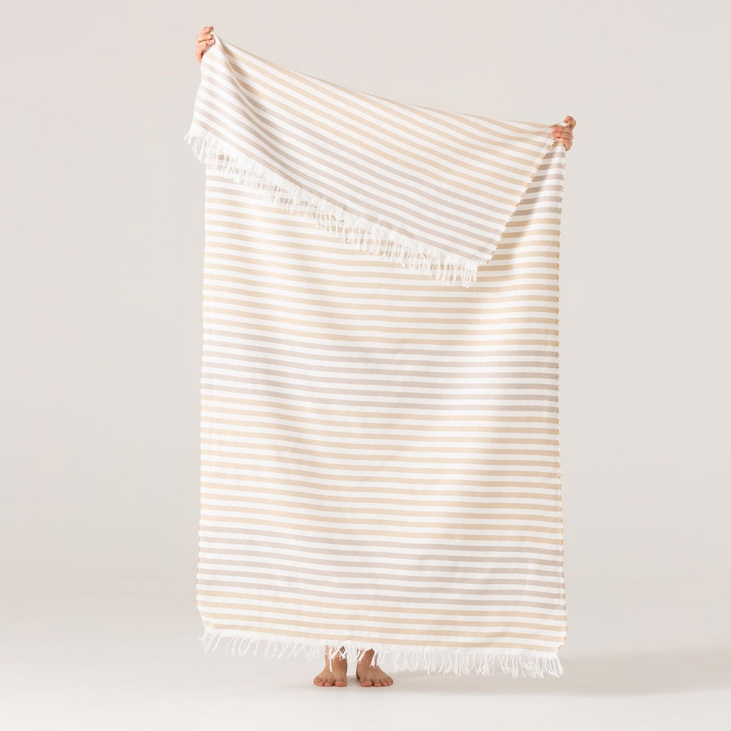 Fouta / Pareo de Playa Algodón Suave con Flecos TARSIA: Beige / 190x180 cm