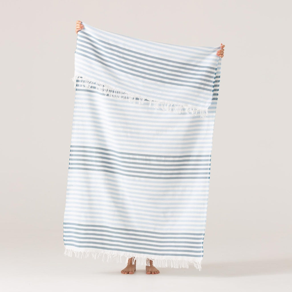 Fouta / Pareo de Playa Algodón Suave con Flecos TARSIA: Azul / 190x180 cm