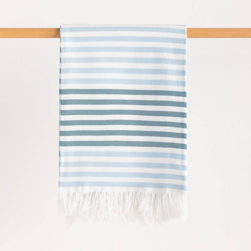 Fouta / Pareo de Playa Algodón Suave con Flecos TARSIA: Azul / 190x180 cm