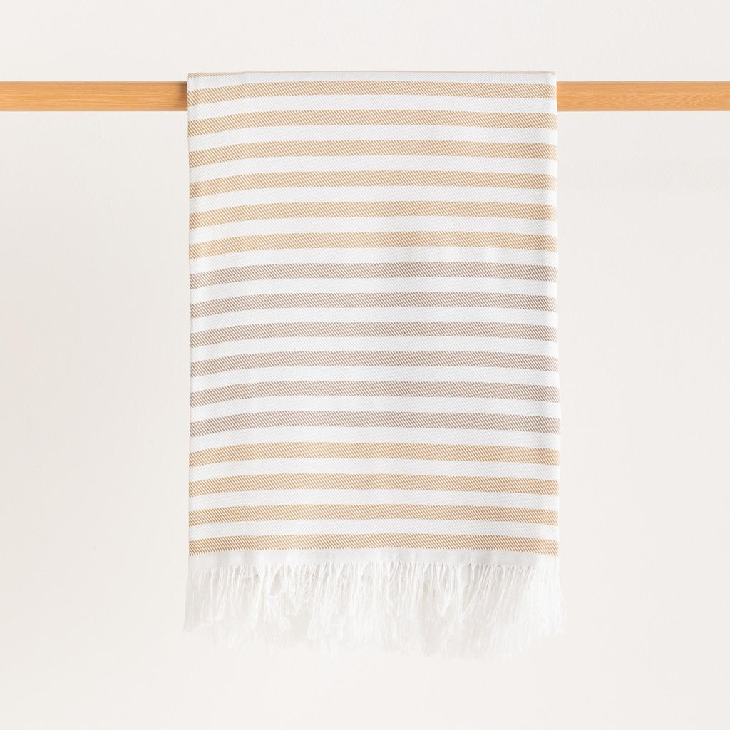 Fouta / Pareo de Playa Algodón Suave con Flecos TARSIA: Beige / 190x180 cm
